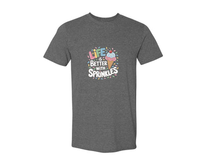 brand:Generic|color:Heather Dark Grey|Life Is Better Sprinkles T Shirt Design Graphic T-Shirt