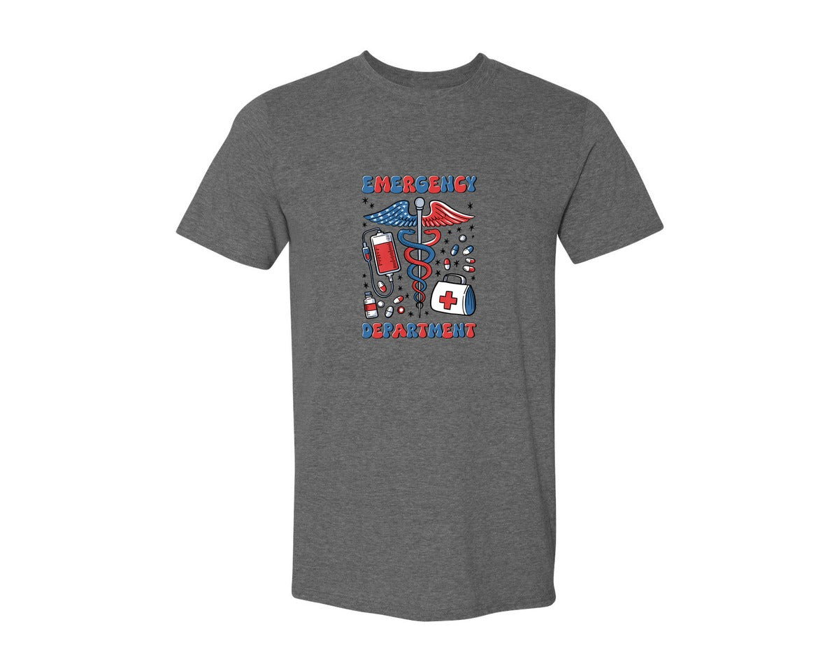 brand:Generic|color:Heather Dark Grey|Emergency Department 4Th Of July Graphic T-Shirt