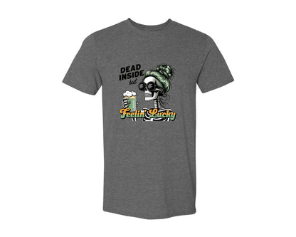 brand:Generic|color:Heather Dark Grey|Dead Inside But Feelin Lucky 6 Graphic T-Shirt