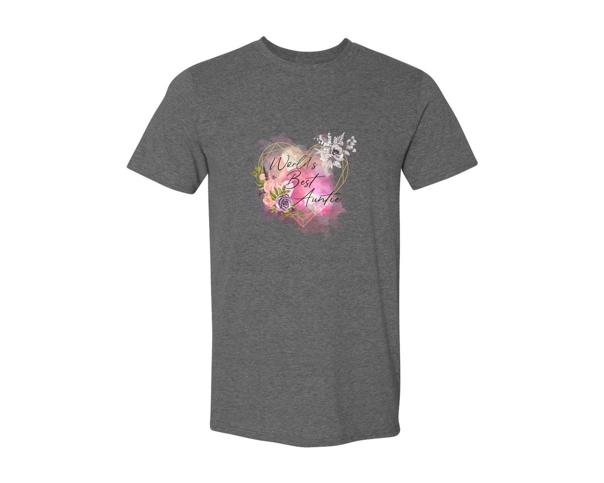 brand:Generic|color:Heather Dark Grey|Worlds Best Auntie Heart Graphic T-Shirt