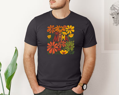 brand:Bella Canvas|color:Heather Dark Grey|Retro Floral Mama Boho Mothers Day 3 Graphic T-Shirt