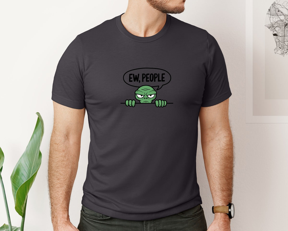 brand:Bella Canvas|color:Heather Dark Grey|Ew People Alien Ufo T Shirt Design Graphic T-Shirt