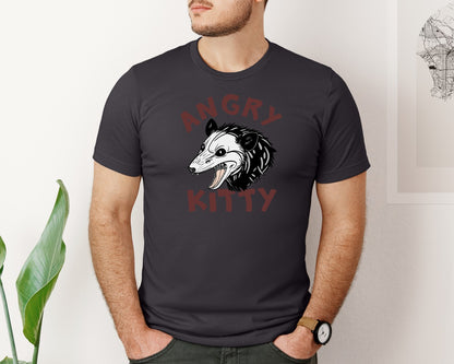 brand:Bella Canvas|color:Heather Dark Grey|Angry Kitty Sarcastic Possum Design Graphic T-Shirt