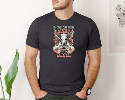 brand:Bella Canvas|color:Heather Dark Grey|Only One Drink Away From The Devil Graphic T-Shirt