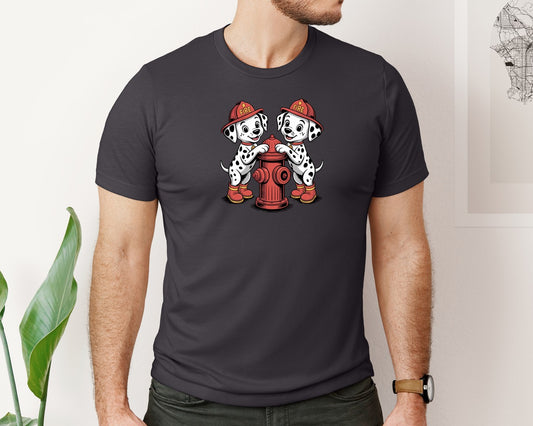 Cute Firefighter Dalmatian Puppies Graphic T-Shirt