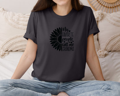 brand:Bella Canvas|color:Heather Dark Grey|Grandma Sunflower Grandma Graphic T-Shirt