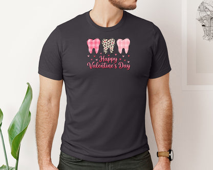 brand:Bella Canvas|color:Heather Dark Grey|Happy Valentines Day Teeth Graphic T-Shirt