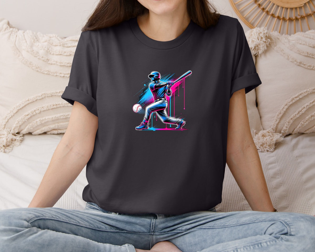 brand:Bella Canvas|color:Heather Dark Grey|Baseball Player Ice Cream Drip Baseball Graphic T-Shirt