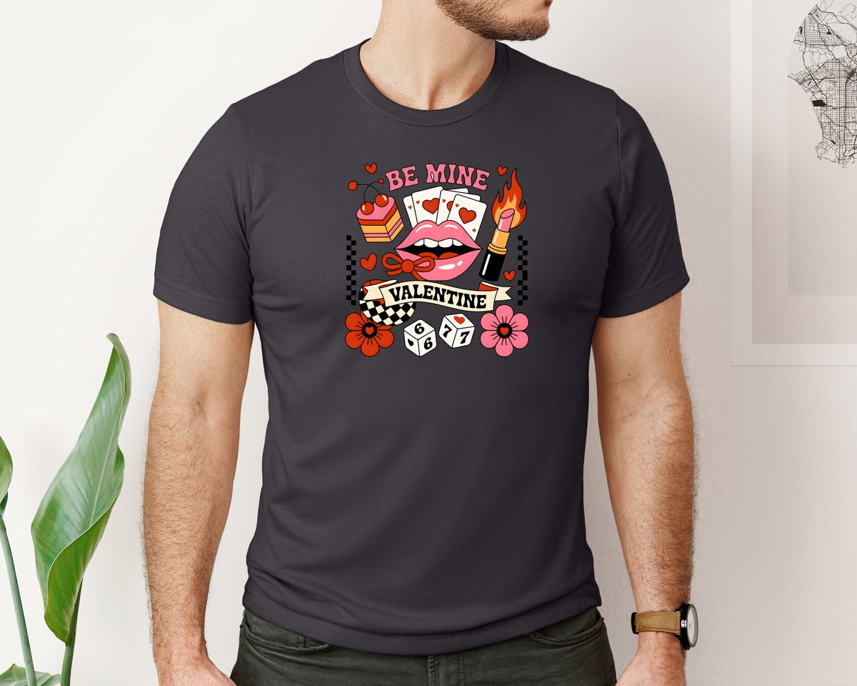 brand:Bella Canvas|color:Heather Dark Grey|Be Mine Valentine Western Valentine 4 Graphic T-Shirt