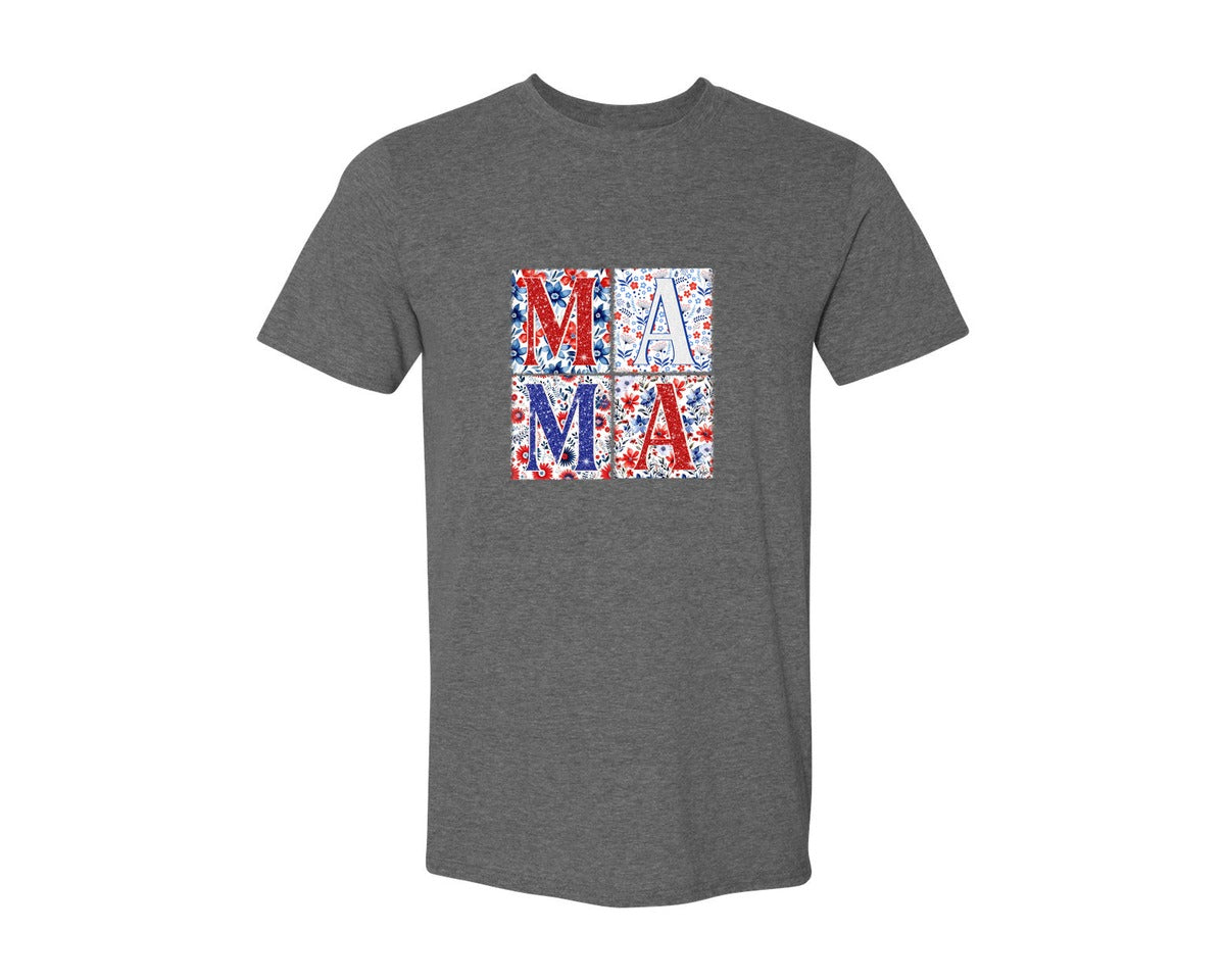 brand:Generic|color:Heather Dark Grey|4Th Of July Mama Patriotic Mom Graphic T-Shirt