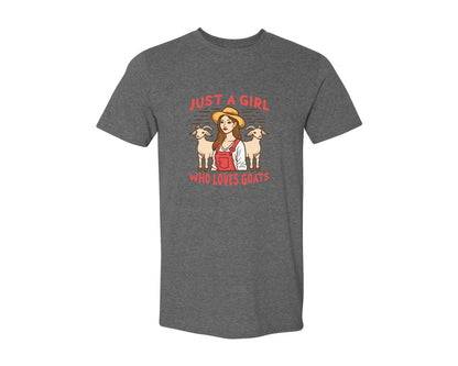 brand:Generic|color:Heather Dark Grey|Just A Girl Who Loves Goat Farming Style Graphic T-Shirt