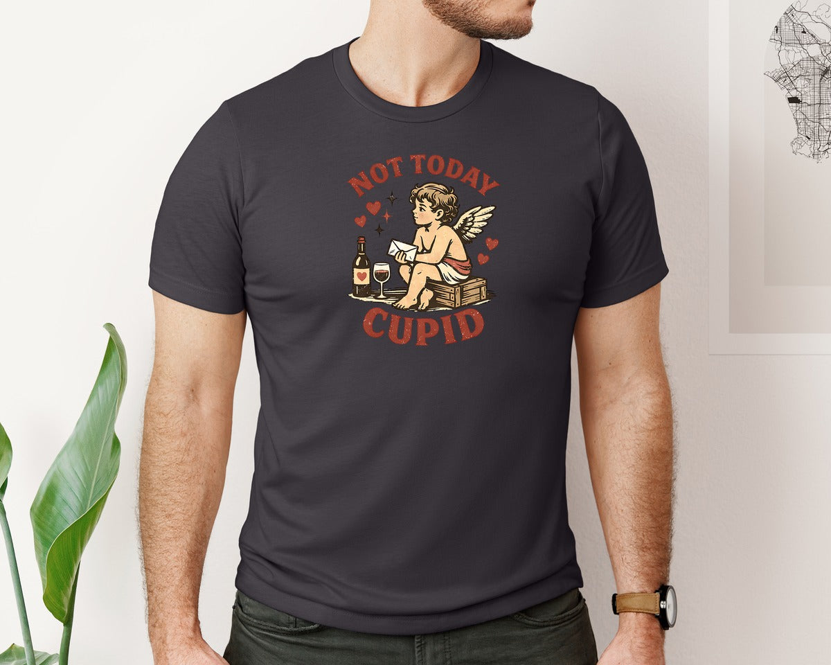 brand:Bella Canvas|color:Heather Dark Grey|Not Today Cupid Sassy Valentine Graphic T-Shirt