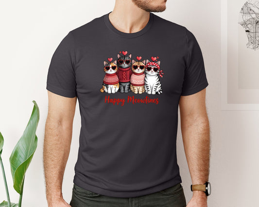 Valentines Day Cat Happy Meowtines Graphic T-Shirt