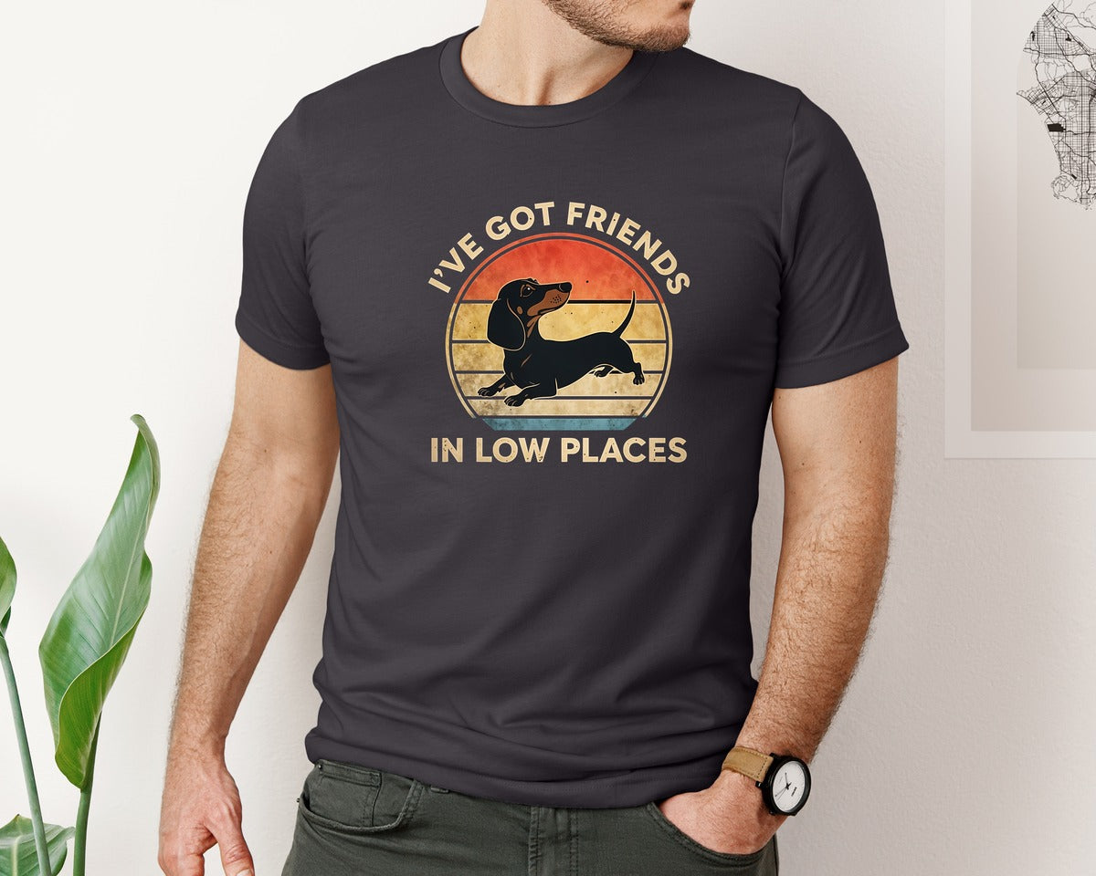 brand:Bella Canvas|color:Heather Dark Grey|Dachshund Ive Got Friends In Low Places 2 Graphic T-Shirt