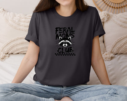 brand:Bella Canvas|color:Heather Dark Grey|Feral Moms Club Mom Life Raccoon Graphic T-Shirt