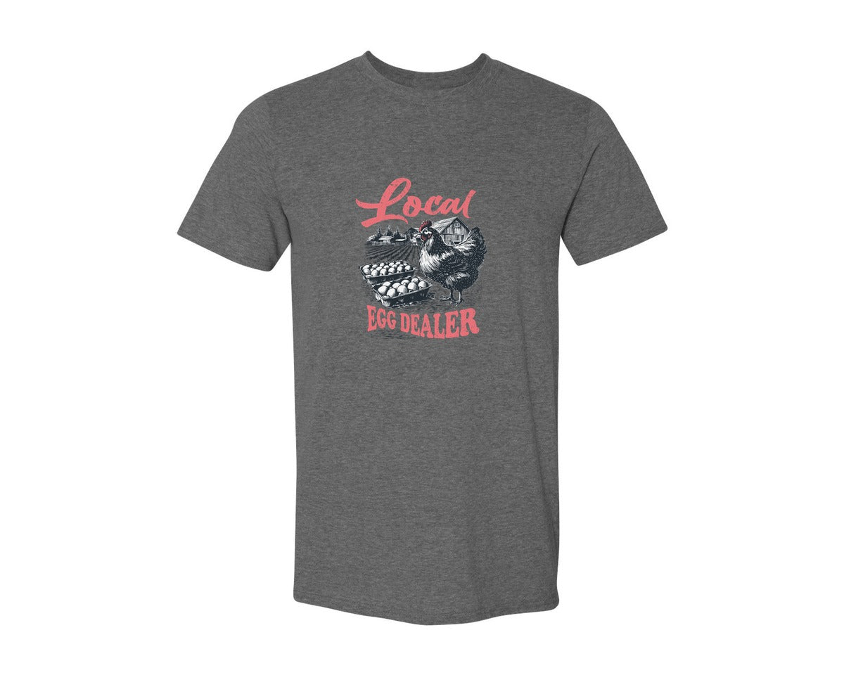 brand:Generic|color:Heather Dark Grey|Local Egg Dealer Chicken Farm Shirt Graphic T-Shirt