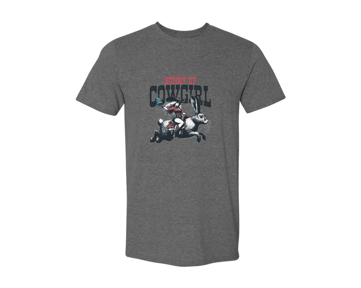brand:Generic|color:Heather Dark Grey|Bunny Up Cowgirl Easter Egg Shirt Graphic T-Shirt
