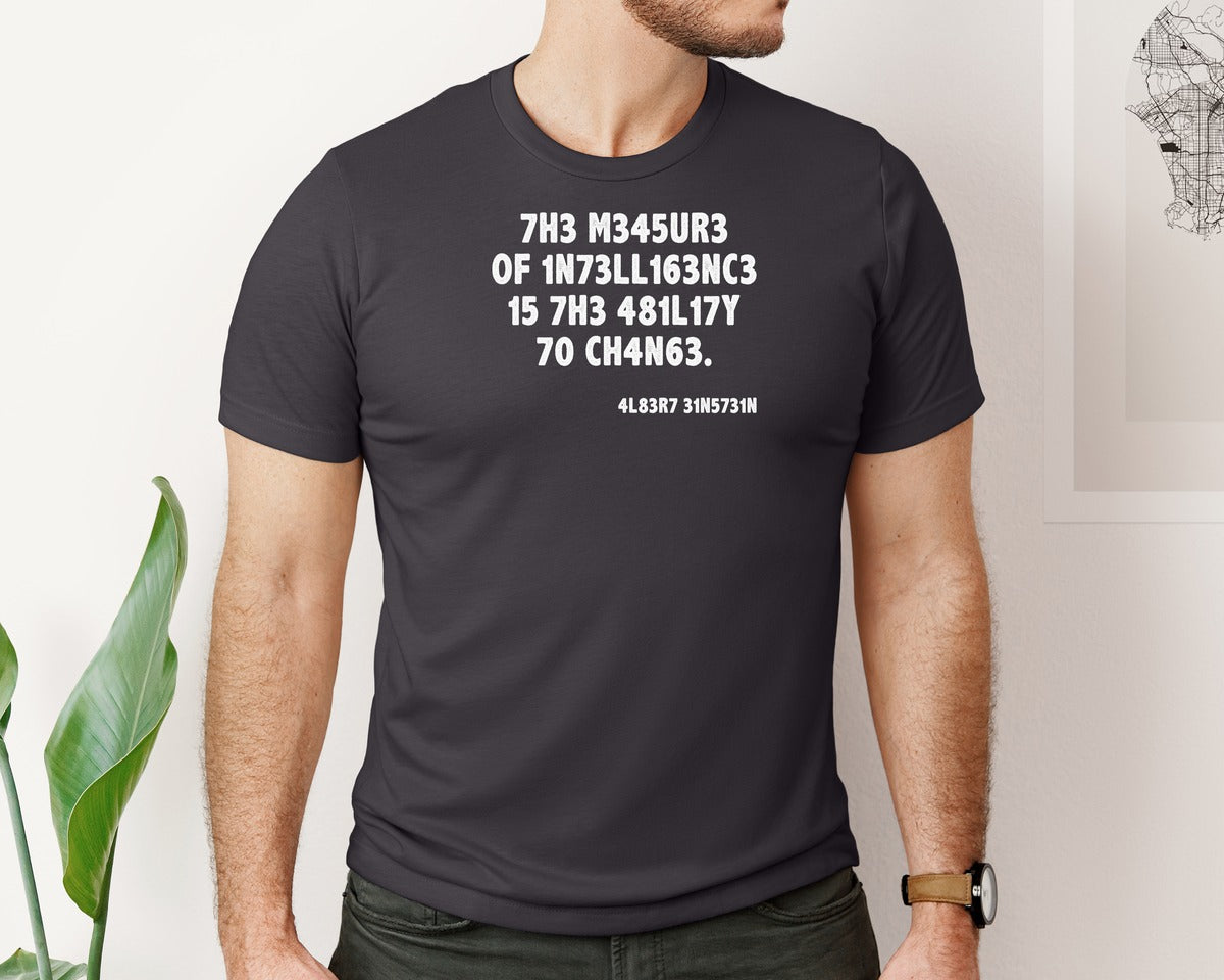brand:Bella Canvas|color:Heather Dark Grey|Einstein The Measure Of Intelligence Graphic T-Shirt