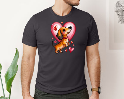 brand:Bella Canvas|color:Heather Dark Grey|Cute Dachshund Valentine Graphic T-Shirt