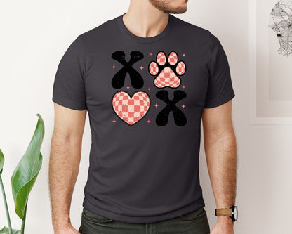brand:Bella Canvas|color:Heather Dark Grey|Dog Valentine Xoxo Valentines Day Graphic T-Shirt