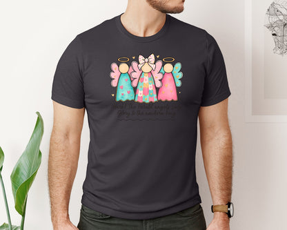 brand:Bella Canvas|color:Heather Dark Grey|Christmas Angels Merry Christmas Graphic T-Shirt
