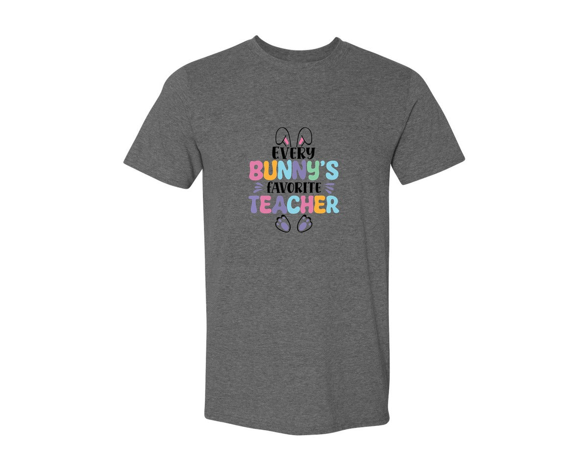 brand:Generic|color:Heather Dark Grey|Every Bunnys Favorite Teacher Easter 9 Graphic T-Shirt