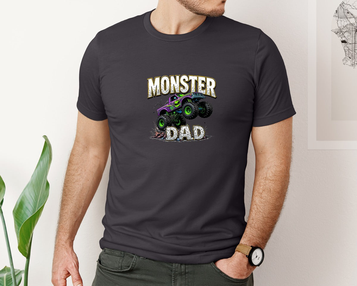 brand:Bella Canvas|color:Heather Dark Grey|Fathers Day Monster Truck T Shirtdesign Graphic T-Shirt
