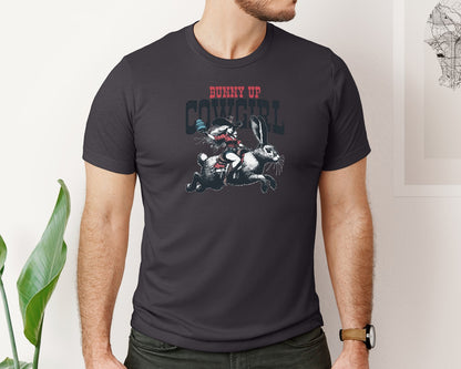 brand:Bella Canvas|color:Heather Dark Grey|Bunny Up Cowgirl Easter Egg Shirt Graphic T-Shirt