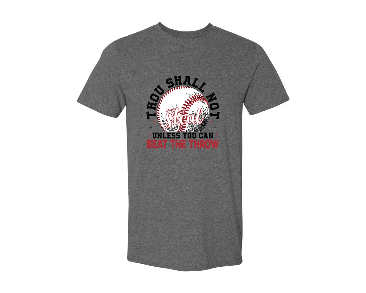 brand:Generic|color:Heather Dark Grey|Funny Baseball Thou Shall Not Steal Graphic T-Shirt