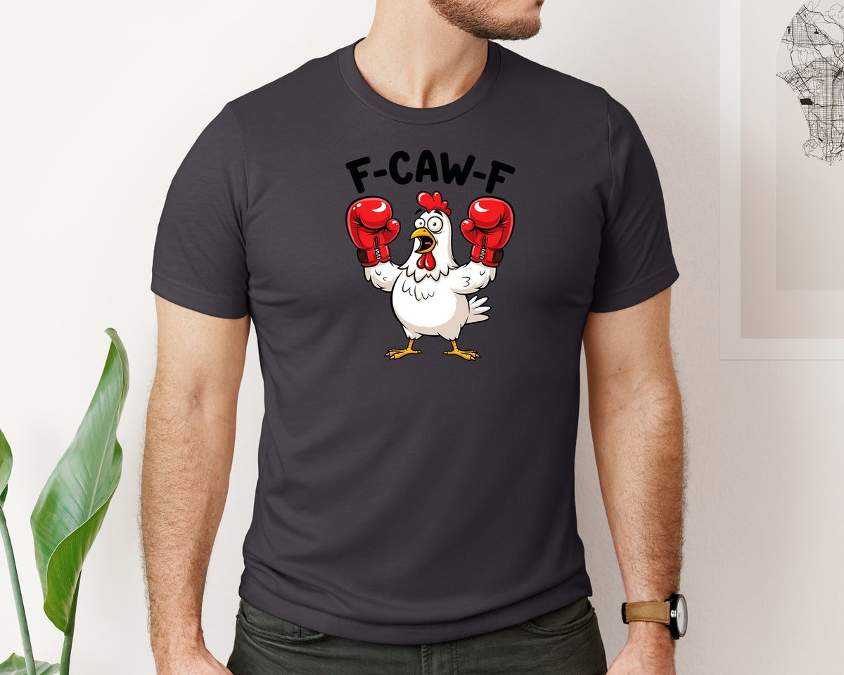 brand:Bella Canvas|color:Heather Dark Grey|Funny Boxing F Caw F Chicken Graphic T-Shirt