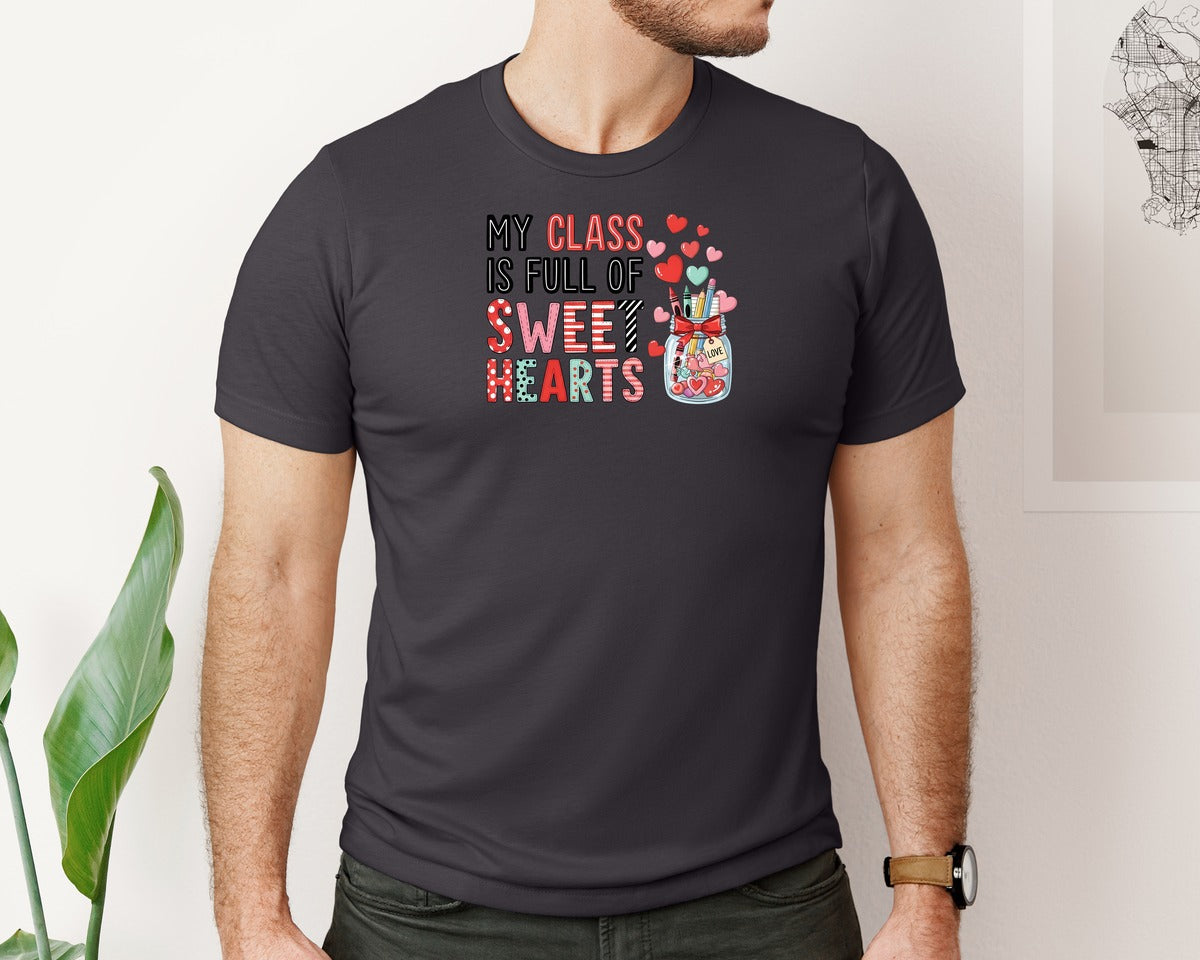 brand:Bella Canvas|color:Heather Dark Grey|Teacher Valentine Classroom Love Graphic T-Shirt