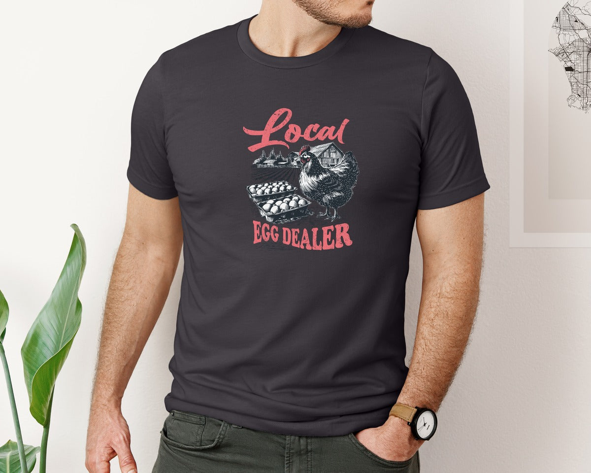 brand:Bella Canvas|color:Heather Dark Grey|Local Egg Dealer Chicken Farm Shirt Graphic T-Shirt