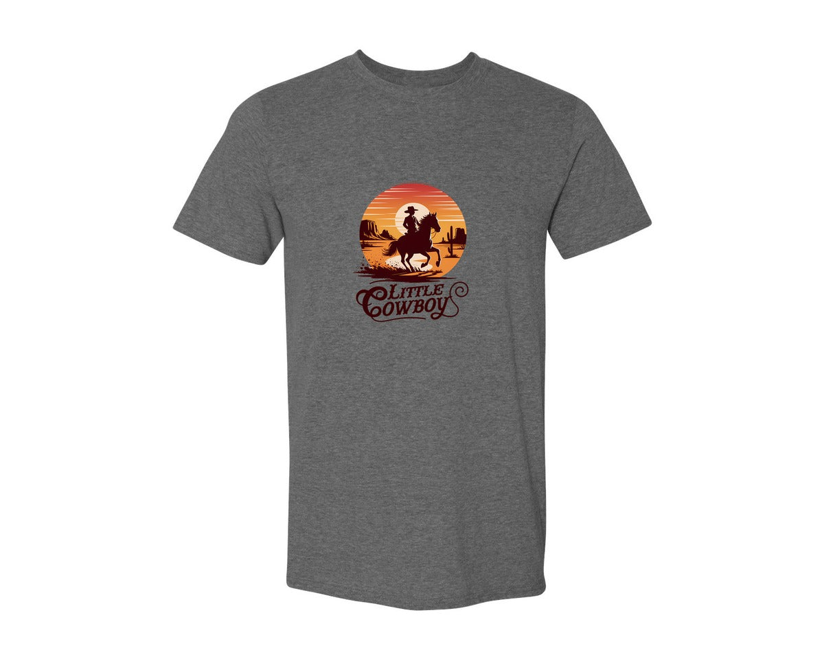 brand:Generic|color:Heather Dark Grey|Little Cowboy Western Horse Riding 3 Graphic T-Shirt