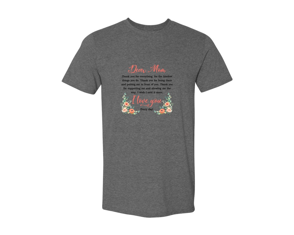 brand:Generic|color:Heather Dark Grey|Dear Mom Mom Lovermothers Day Graphic T-Shirt