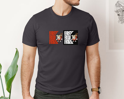 brand:Bella Canvas|color:Heather Dark Grey|Fast Fresh Fried Food Mascot Graphic T-Shirt