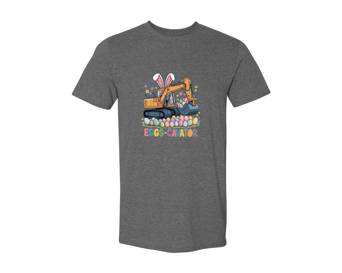 brand:Generic|color:Heather Dark Grey|Eggs Cavator Easter Excavator 3 Graphic T-Shirt