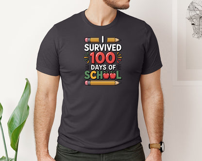 brand:Bella Canvas|color:Heather Dark Grey|I Survived 100 Days Of School 5 Graphic T-Shirt