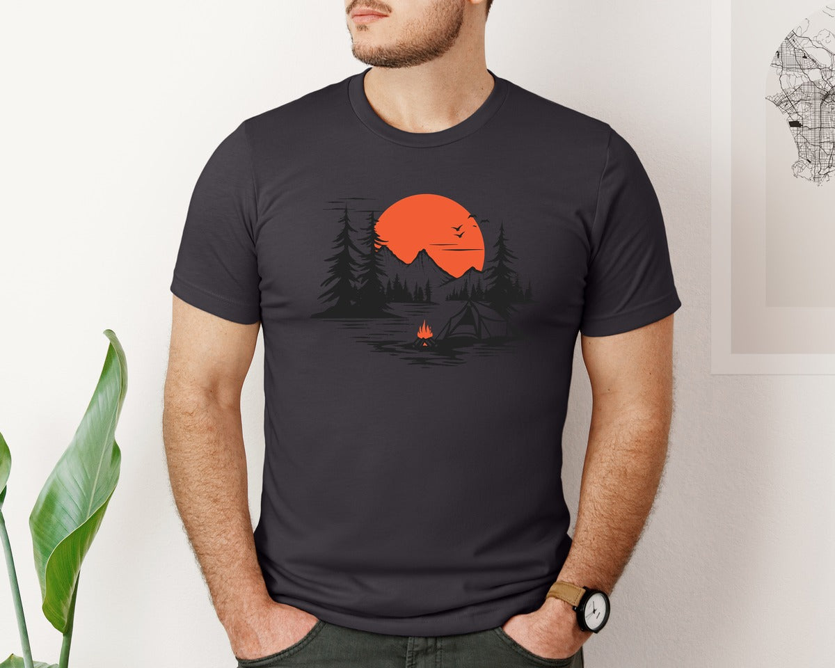 brand:Bella Canvas|color:Heather Dark Grey|Sunset Camping Adventure T Shirt Design 9 Graphic T-Shirt