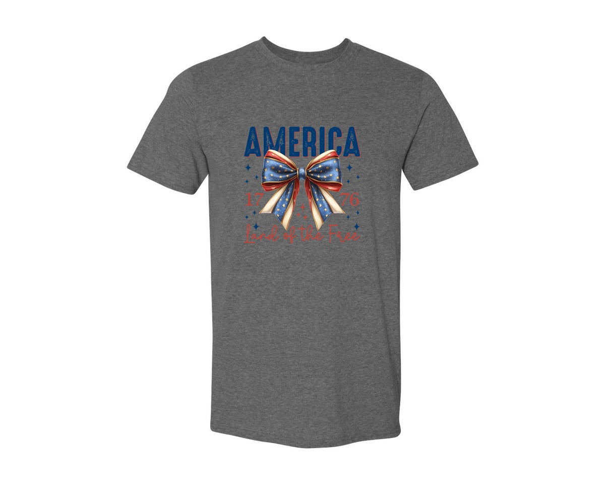 brand:Generic|color:Heather Dark Grey|America Bow Land Of The Free Graphic T-Shirt