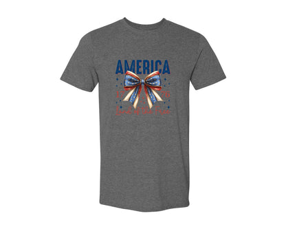 brand:Generic|color:Heather Dark Grey|America Bow Land Of The Free Graphic T-Shirt