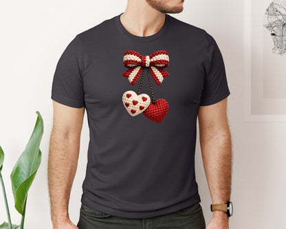 brand:Bella Canvas|color:Heather Dark Grey|Crochet Valentine Day Cherry Graphic T-Shirt