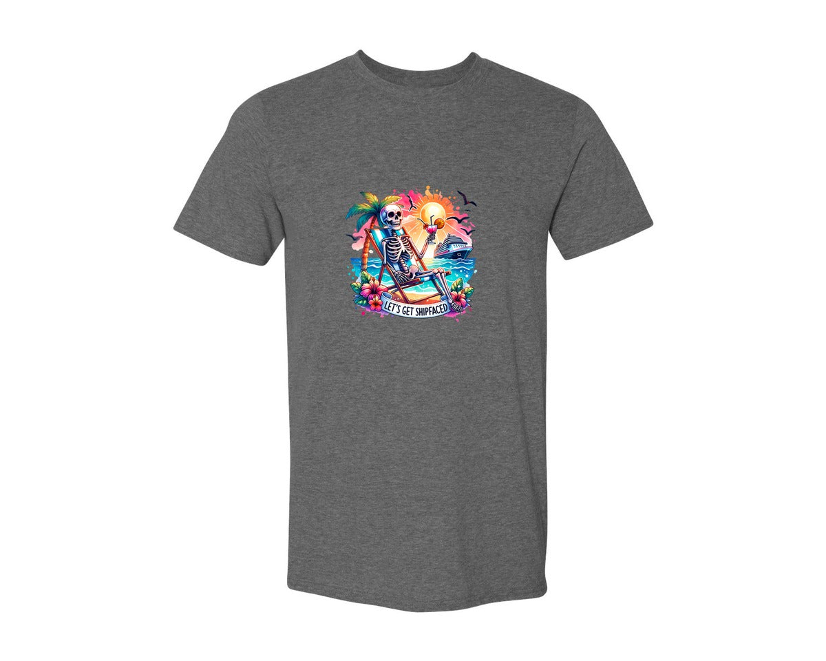brand:Generic|color:Heather Dark Grey|Cruise Skeleton Funny Graphic T-Shirt