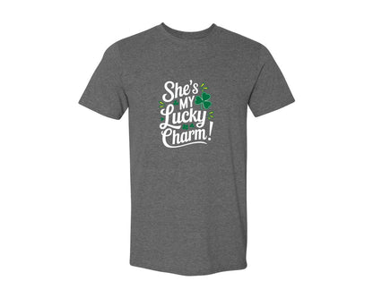 brand:Generic|color:Heather Dark Grey|Shes My Lucky Charm St Patricks Day 2 Graphic T-Shirt