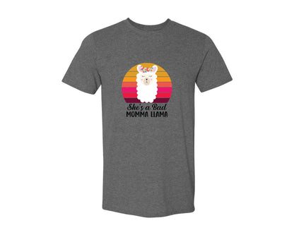 brand:Generic|color:Heather Dark Grey|Shes A Bad Momma Llama Retro T Shirt Graphic T-Shirt