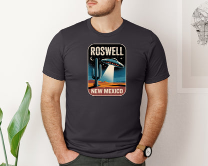 brand:Bella Canvas|color:Heather Dark Grey|Roswell New Mexico Ufo Alien Sublim Graphic T-Shirt