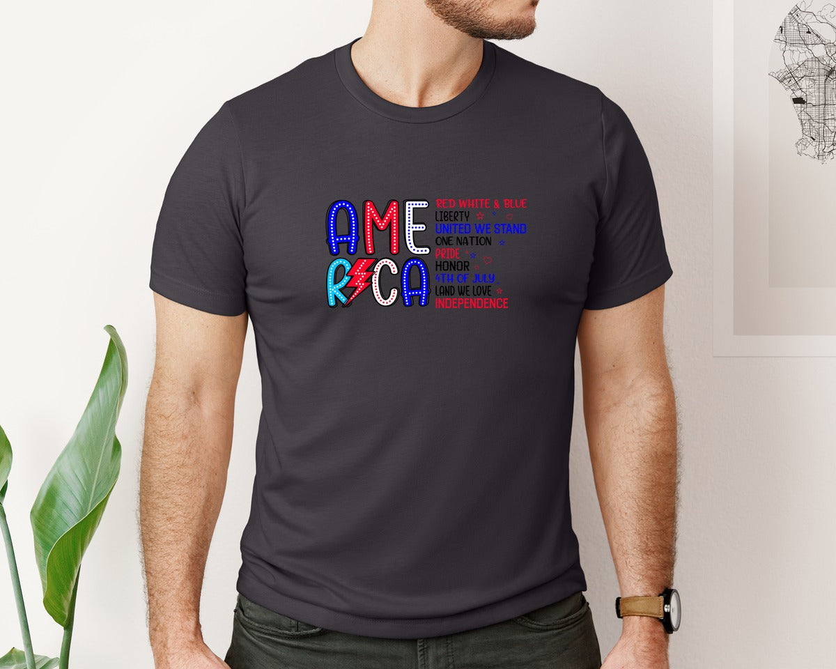 brand:Bella Canvas|color:Heather Dark Grey|Retro America 4Th Of July 4 Graphic T-Shirt