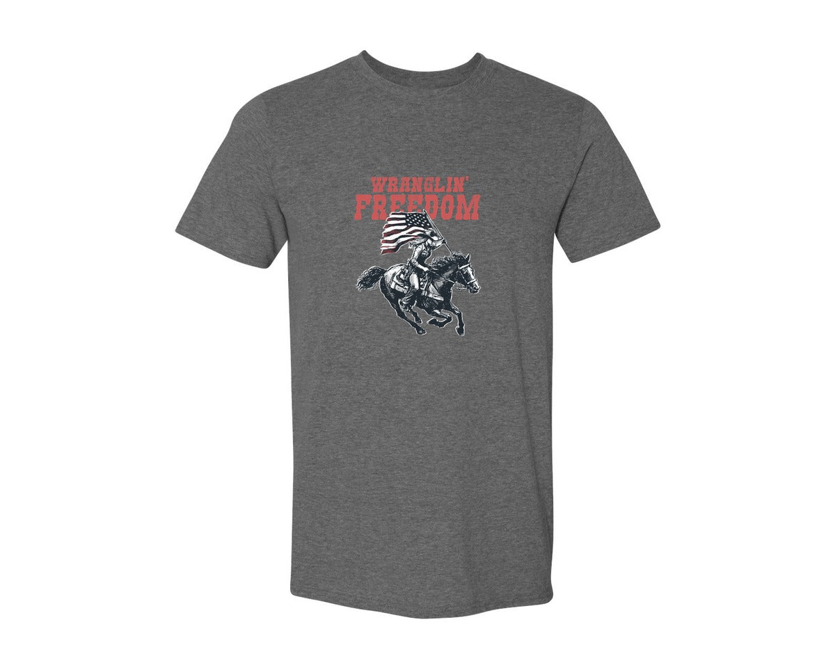 brand:Generic|color:Heather Dark Grey|Wranglin Freedom American Cowgirl Shirt 2 Graphic T-Shirt