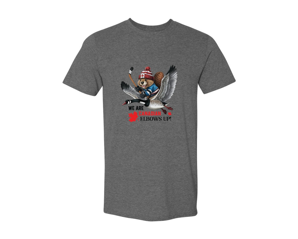 brand:Generic|color:Heather Dark Grey|We Are Canada Elbows Up 2 Graphic T-Shirt