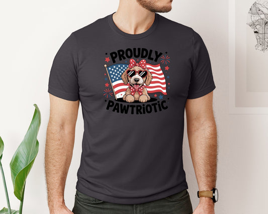 Patriotic Dog With American Flag Graphic T-Shirt