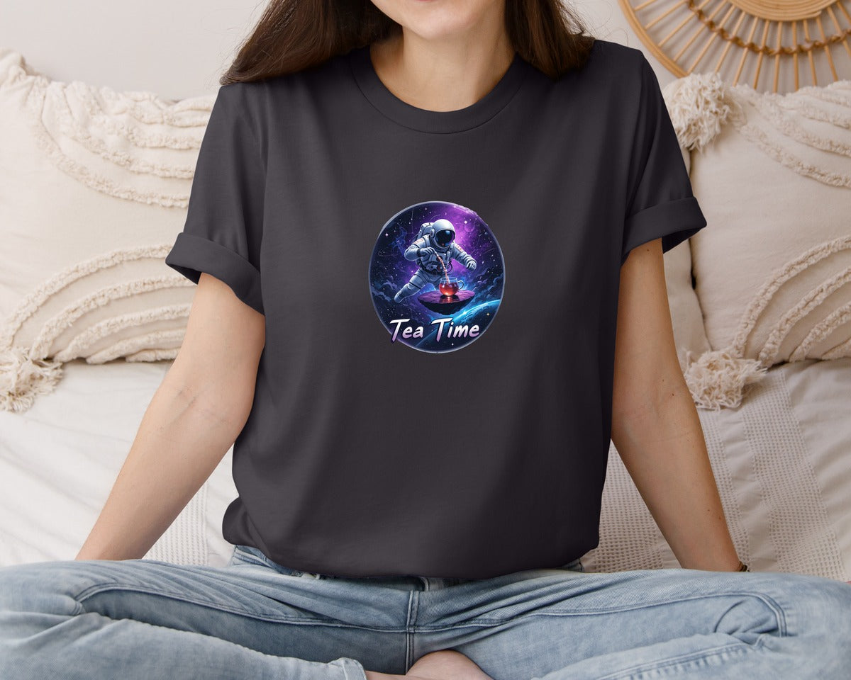 brand:Bella Canvas|color:Heather Dark Grey|Astronaut Tea Time In Space T Shirt Graphic T-Shirt